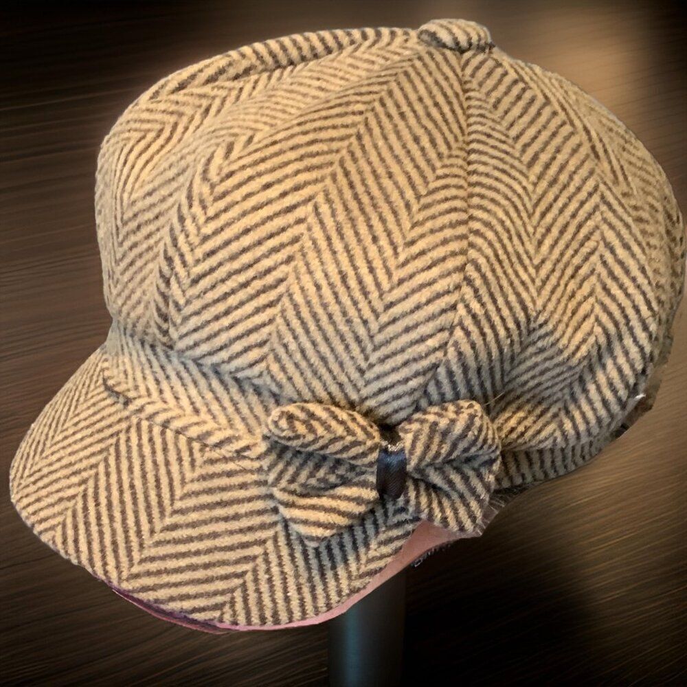 Magid Hat, cap, newsboy, peaked, woven fabric, beige, brown, EUC